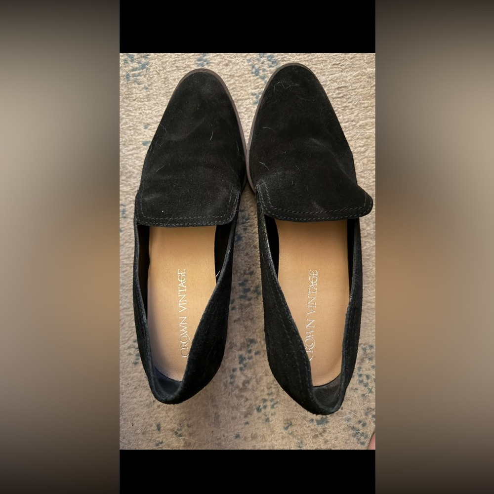 Crown Vintage Black Flats Suede Loafers